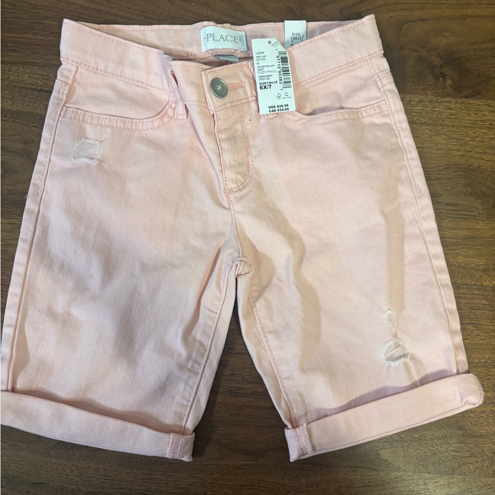 The Children's Place Girls' Pink Rolled-Hem Denim Shorts size 6 7